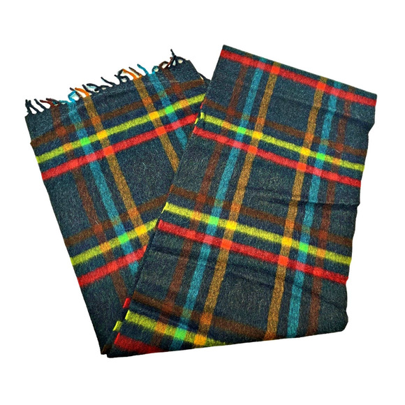 Colombo 100% Cashmere Black Charcoal Gray Plaid Scarf Made in Italy SOFT 72" - Picture 1 of 4